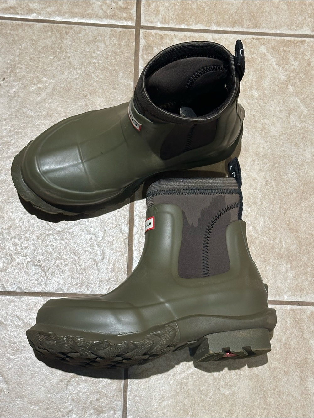 Hunter Women's Short Waterproof Rain Boots in Olive Green and Black